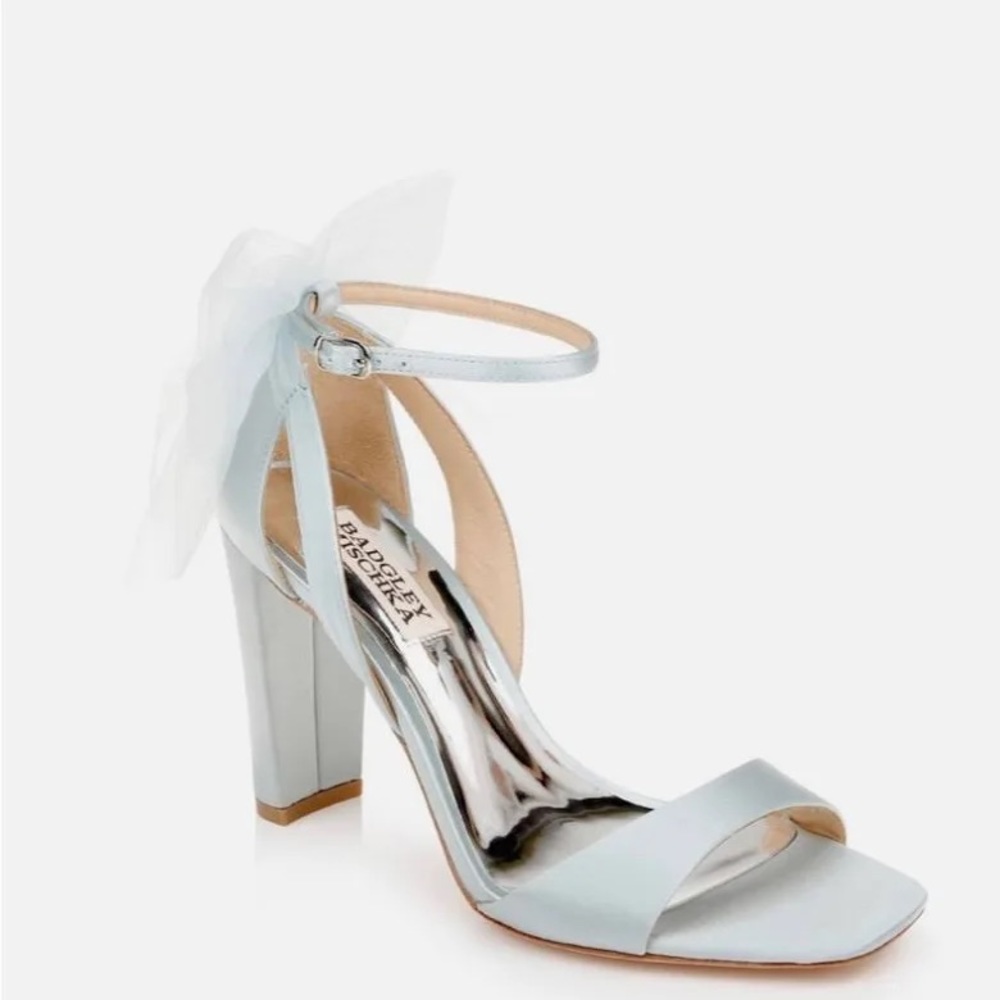 Badgley mishka blue bow satin shoes